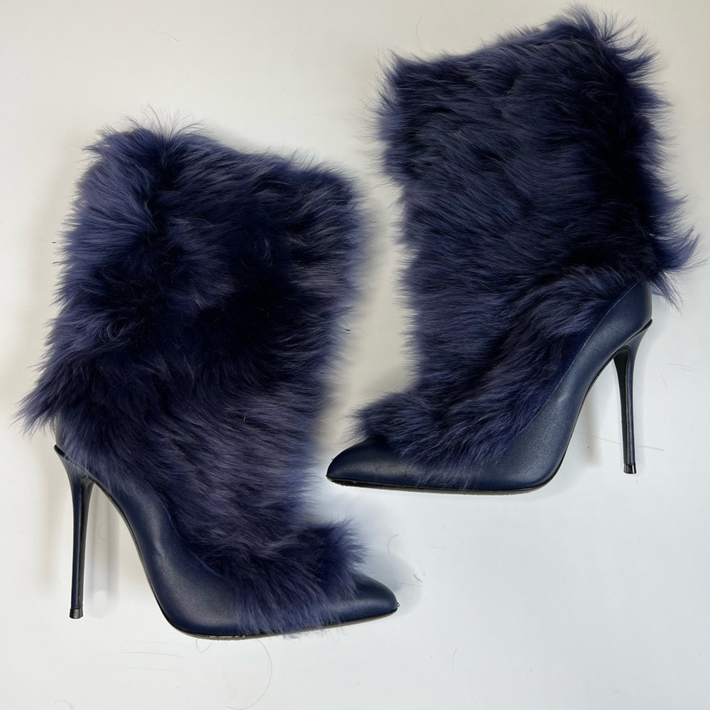 Giuseppe Navy Faux Fur Stiletto Boots